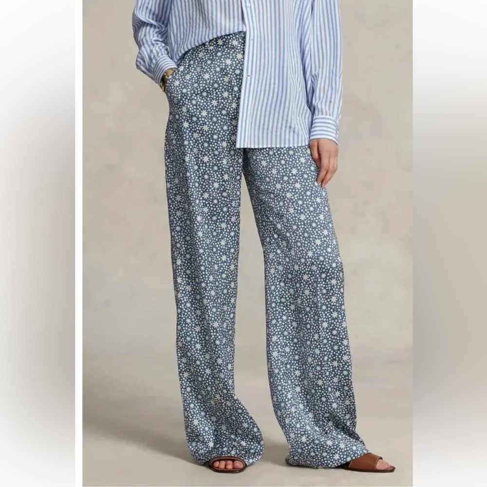 Polo Ralph Lauren Blue Daisy-Print Wide Leg Pants